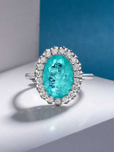 925 Sterling Silver High Carbon Diamond Blue Geometric Dainty Ring