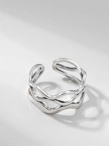 925 Sterling Silver Vintage Three Layer Wave Band Ring