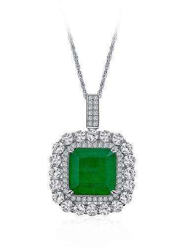 Collier vintage géométrique vert diamant à haute teneur en carbone en argent sterling 925