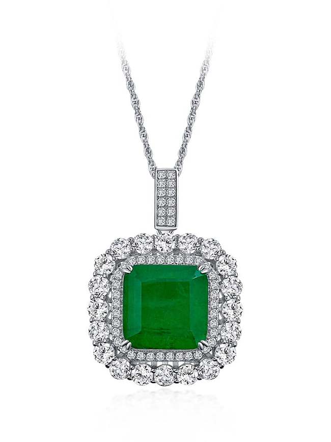 Collier vintage géométrique vert diamant à haute teneur en carbone en argent sterling 925