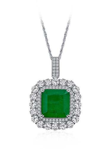 925 Sterling Silver High Carbon Diamond Green Geometric Vintage Necklace