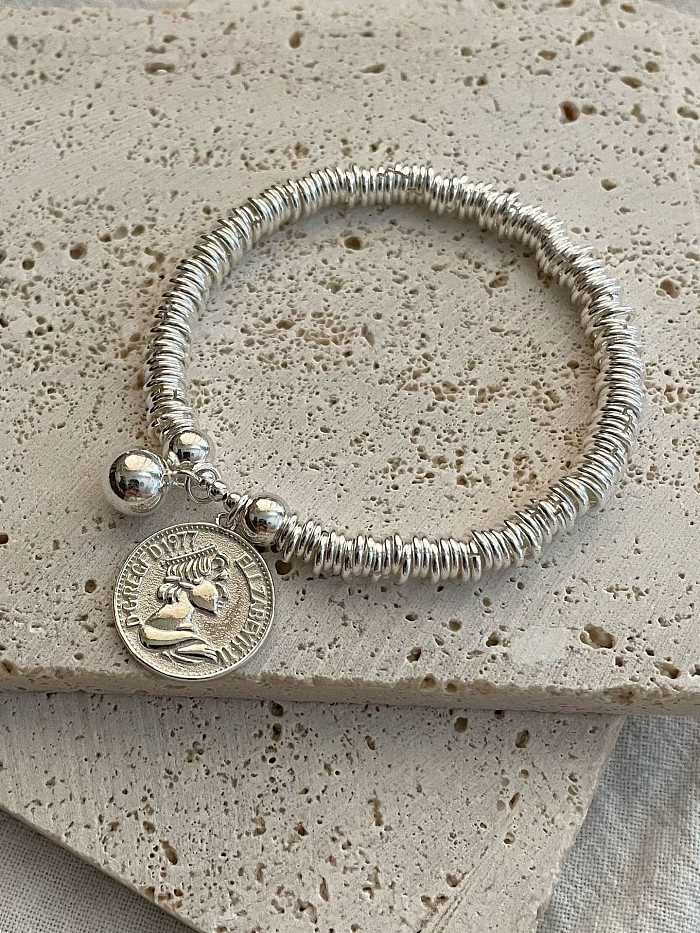925 Sterling Silver Round Vintage Charm Bracelet