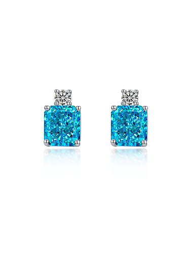 Boucles d'oreilles délicates géométriques bleues en argent sterling 925 avec diamants à haute teneur en carbone