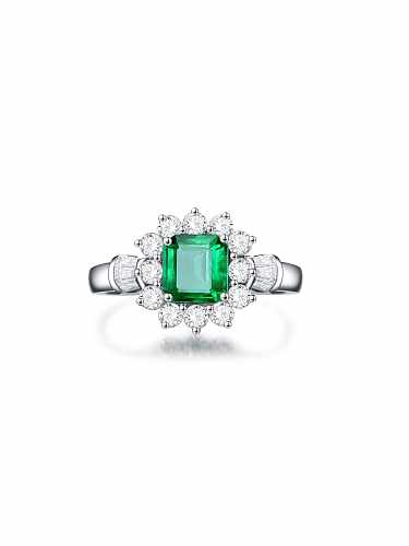 Anel vintage flor de prata esterlina alto carbono diamante verde 925