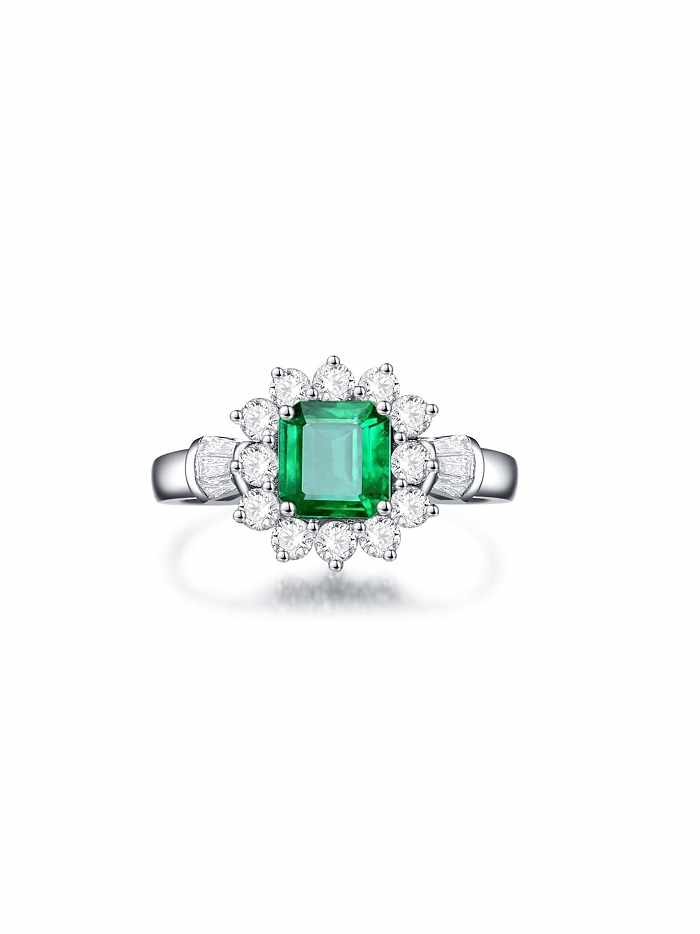 925 Sterling Silber High Carbon Diamond Green Flower Vintage Ring