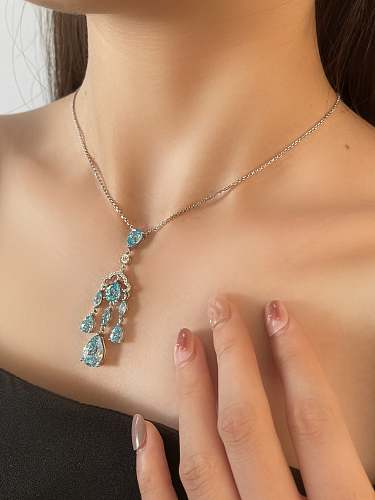 Luxus-Halskette mit Diamanten und Quasten aus 925er Sterlingsilber mit hohem Kohlenstoffgehalt