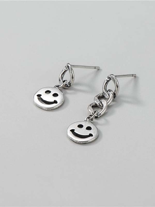 925 Sterling Silver Hollow Smiley Vintage Drop Earring