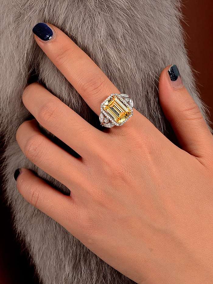 925 الفضة الاسترليني خاتم الماس عالية الكربون الوردي هندسية