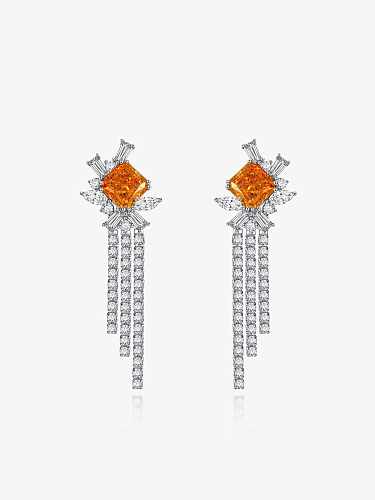 Boucle d'oreille de luxe en argent sterling 925 avec diamant à haute teneur en carbone et pompon orange