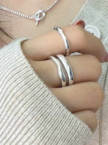 925 Sterling Silver Double Layer Square Vintage Stackable Ring