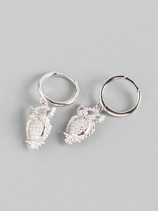 925 Sterling Silver Rhinestone White Bird Trend Huggie Earring