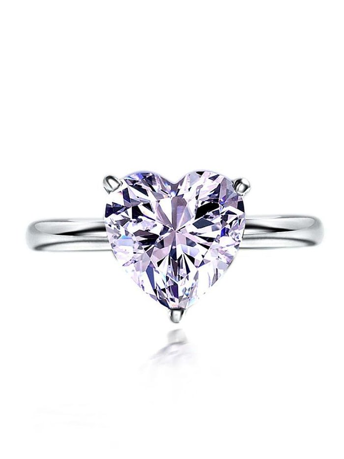 925 Sterling Silver High Carbon Diamond Heart Dainty Solitaire Ring