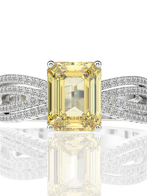 Anel de luxo geométrico amarelo diamante prata esterlina 925 alto carbono