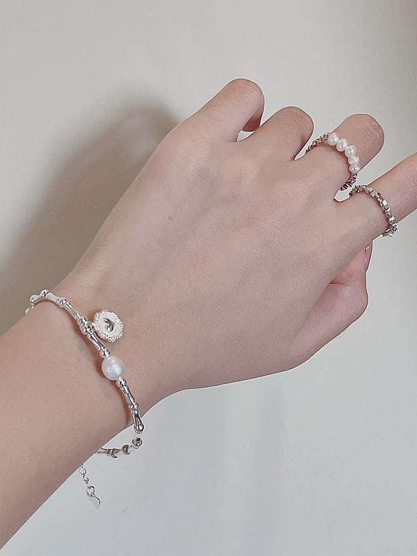 Ensemble bracelet et collier de perles d'eau douce en argent sterling 925 Vintage Heart