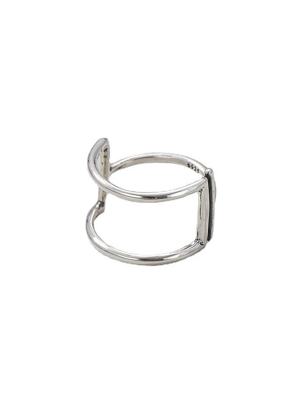 925 Sterling Silver Geometric Vintage Double Layer Line Band Ring