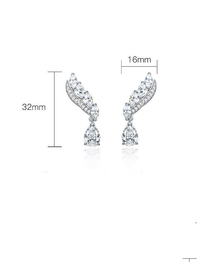 Boucles d'oreilles de luxe plumes blanches en argent sterling 925 avec diamants à haute teneur en carbone
