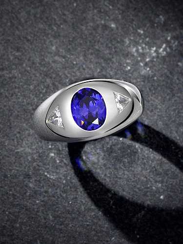 Anel de banda de prata esterlina com alto teor de carbono diamante diamante azul olho mau