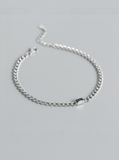 925 Sterling Silver Glass Stone Geometric Vintage Link Bracelet