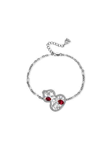 Pulseira delicada de prata esterlina 925 alto carbono diamante diamante vermelho flor