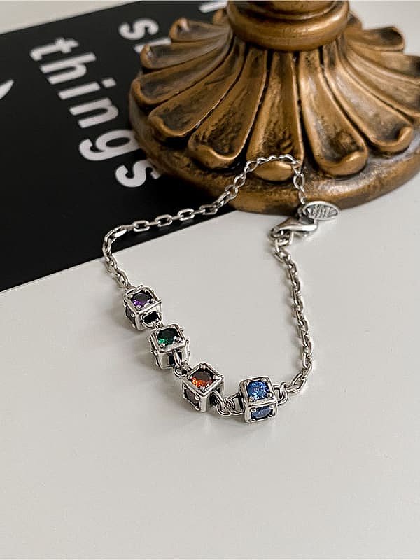 925 Sterling Silver Cubic Zirconia Geometric Vintage Bracelet