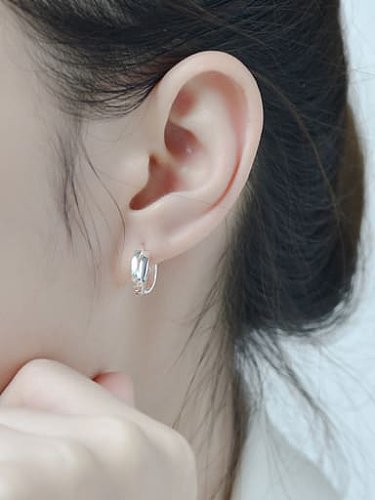 925 Sterling Silver Cross C Shape Minimalist Stud Earring