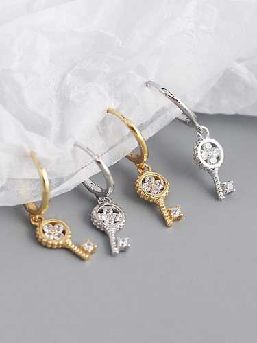 925 Sterling Silver Cubic Zirconia Key Minimalist Huggie Earring