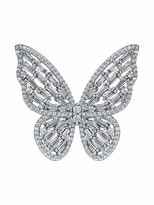 Bague délicate papillon en argent sterling 925 avec diamants à haute teneur en carbone