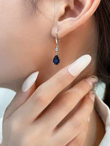 925 Sterling Silver High Carbon Diamond Blue Water Drop Dainty Hook Earring