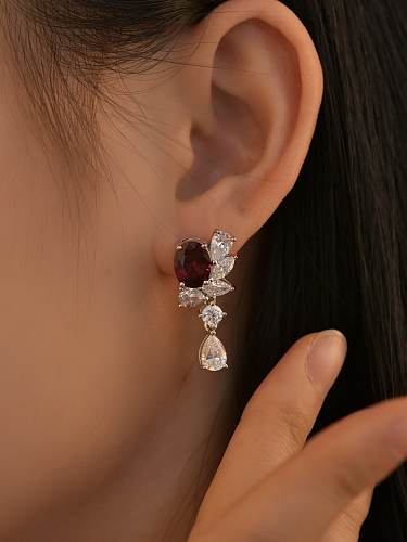 925 Sterling Silver High Carbon Diamond Red Water Drop Dainty Drop Earring
