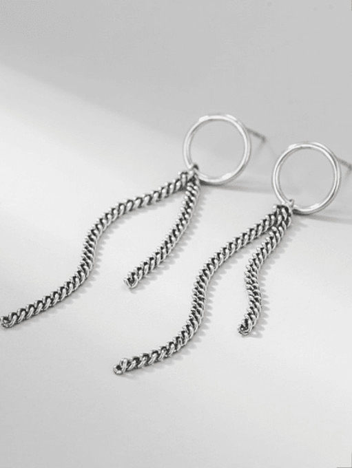 925 Sterling Silver Tassel Chain Vintage Threader Earring
