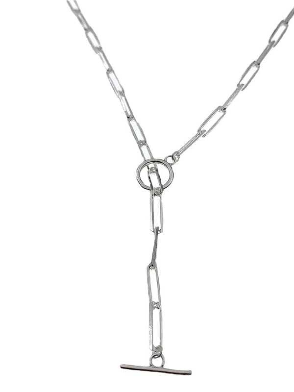 Colar de corrente cruzada longo plano geométrico minimalista de prata esterlina 925