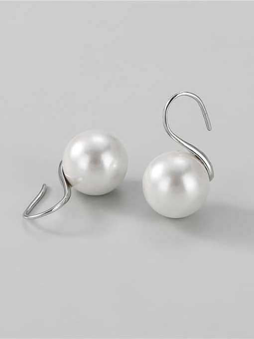 925 Sterling Silver Imitation Pearl Round Minimalist Hook Earring