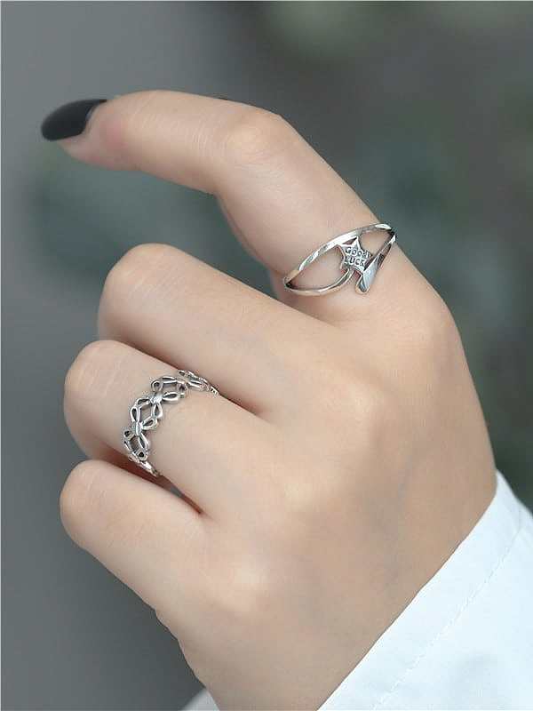 925 Sterling Silver Hollow Clover Vintage Band Ring
