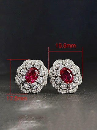 925 Sterling Silber High Carbon Diamond Red Flower Luxus Ohrstecker