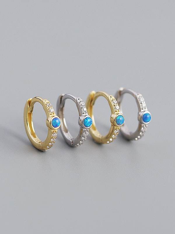 925 Sterling Silver Opal Geometric Vintage Huggie Earring