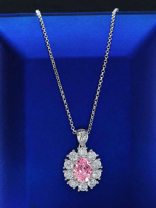 925 Sterling Silver High Carbon Diamond Pink Geometric Luxury Necklace