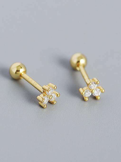 925 Sterling Silver Cubic Zirconia Flower Minimalist Stud Earring