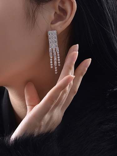 925 Sterling Silver High Carbon Diamond Tassel Dainty Earring