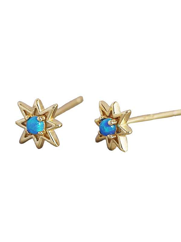 925 Sterling Silver Opal Star Minimalist Huggie Earring
