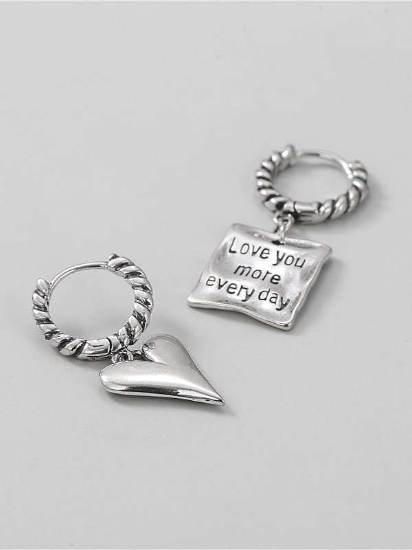 925 Sterling Silver Vintage Asymmetric heart-shaped geometric Huggie Earring