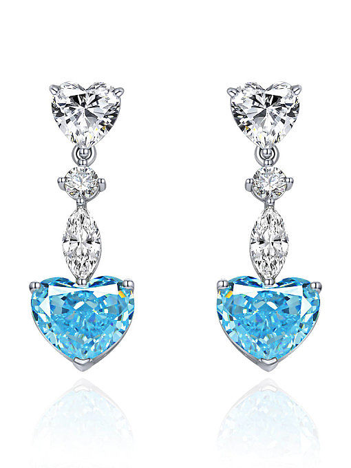 Luxus-Ohrring mit Herz aus 925er Sterlingsilber mit Diamanten und hohem Kohlenstoffgehalt