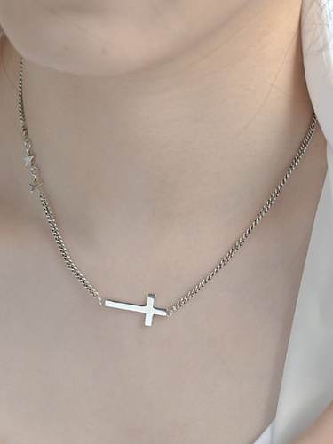 925 Sterling Silver Cross Vintage Hollow Chain Necklace