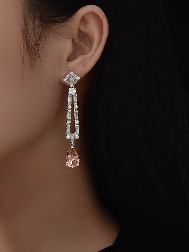 925 Sterling Silver High Carbon Diamond Pink Water Drop Dainty Drop Earring