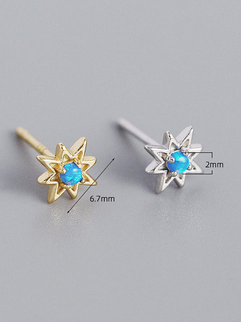 925 Sterling Silver Opal Star Minimalist Huggie Earring