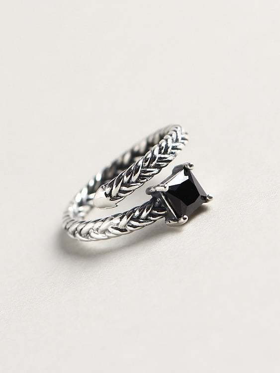 925 Sterling Silber Zirkonia schwarz geometrischer Vintage Löffel Ring