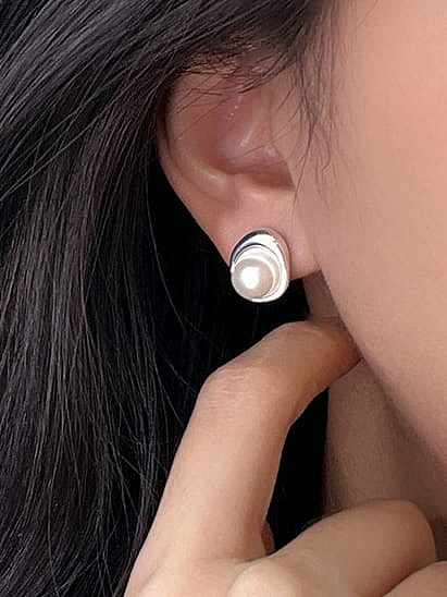 925 Sterling Silver Imitation Pearl Irregular Vintage Stud Earring