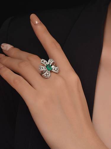 925 Sterling Silber High Carbon Diamond Green Flower Zierlicher Bandring