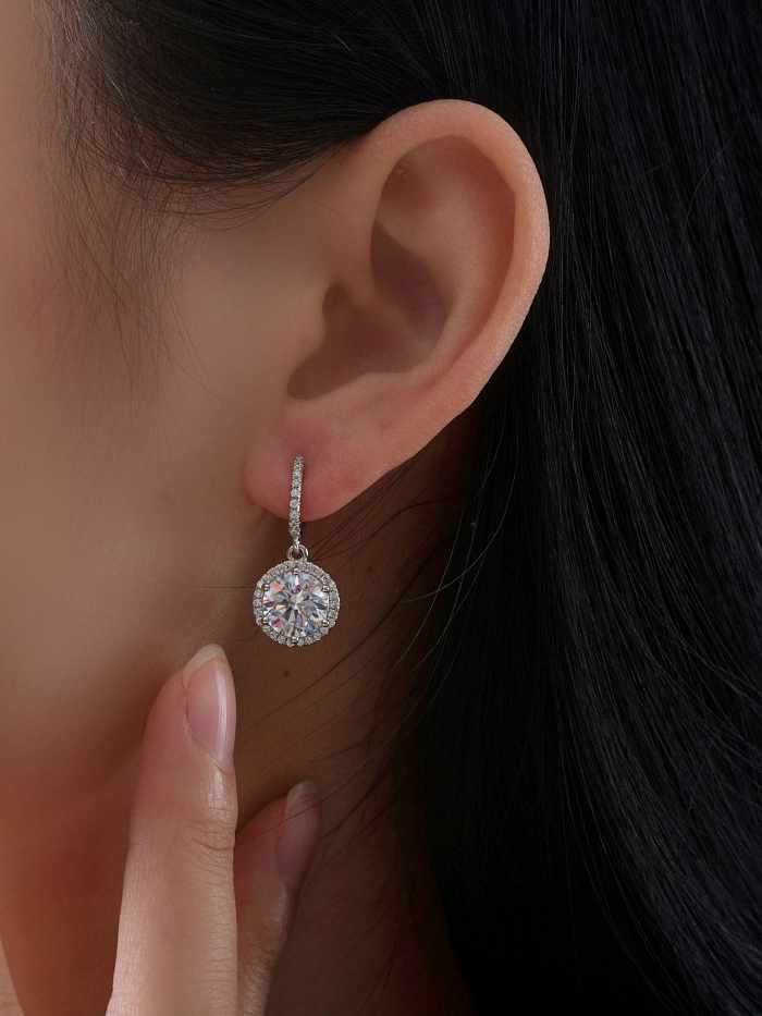 925 Sterling Silver High Carbon Diamond Round Dainty Drop Earring