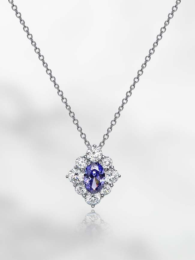 Pendentif de luxe fleur de diamant à haute teneur en carbone en argent sterling 925