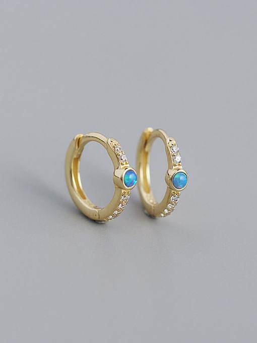 Boucles d'oreilles Huggie vintage géométriques en opale en argent sterling 925